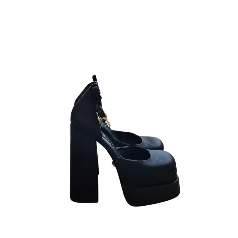 NWOB VERSACE 159MM Embellished Satin  Platform Shoes Heels